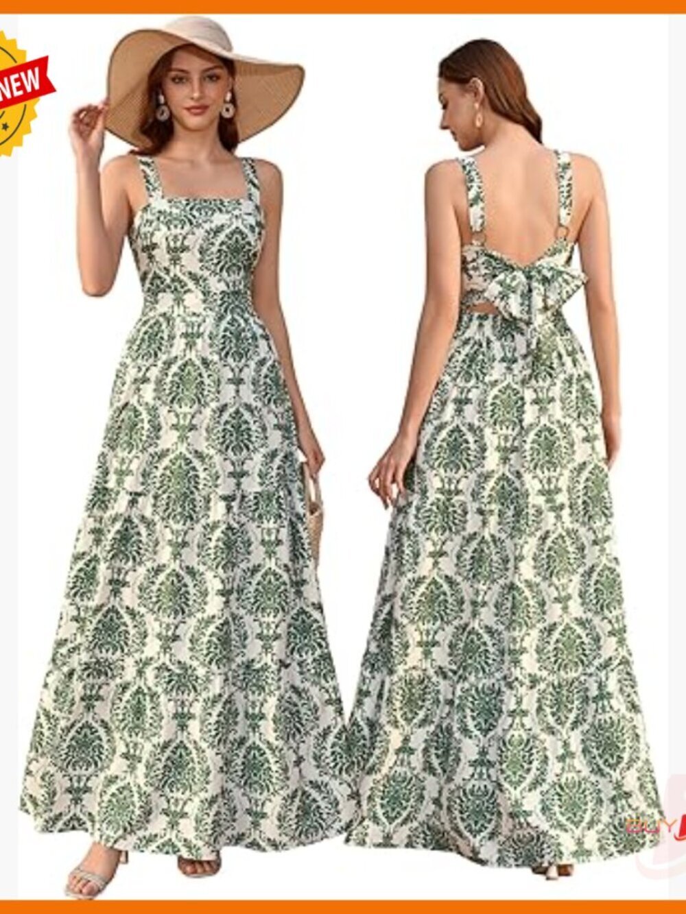 Floral Maxi Sundress Square Neck Back Bow Tie Boho Beach Wedding Guest